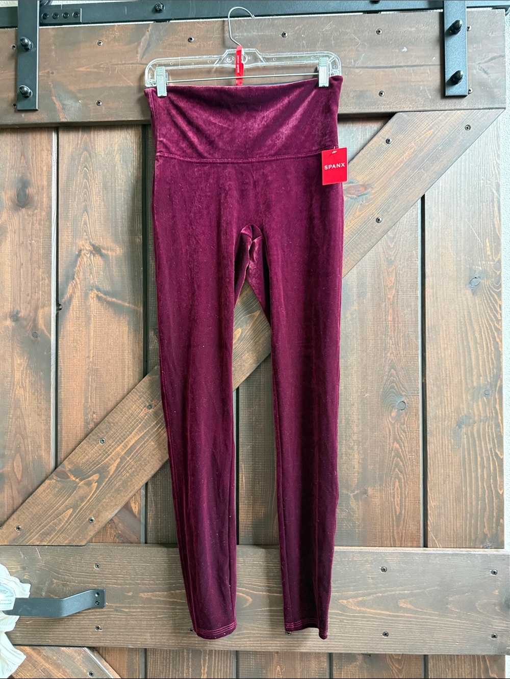 SPANX Velvet High-Waist Leggings in Wine